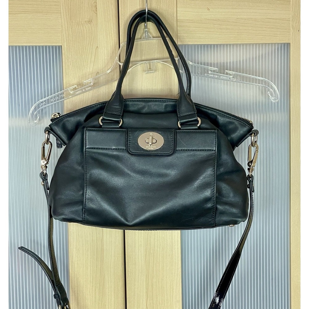Kate Spade Hampton Purse Leather Satchel Shoulder Bag Black Modern Casual‎
